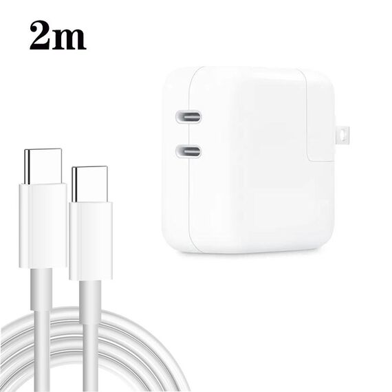 Caricabatterie a doppia porta USB-C/tipo-C PD3.0 da 35 W con cavo dati da tipo C a tipo C da 2 m, spina USA
