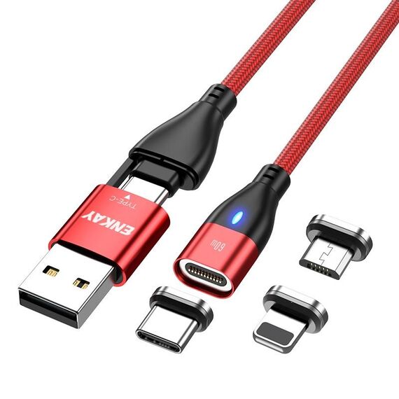 ENKAY 6-in-1 PD60W USB-A / da tipo C a tipo C / 8 pin / cavo di ricarica rapida magnetico micro USB, lunghezza cavo: 1 m (rosso)