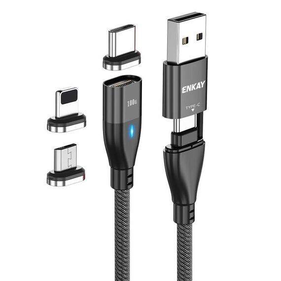 ENKAY 6-in-1 PD100W USB-A / da tipo C a tipo C / 8 pin / cavo di ricarica rapida magnetico micro USB, lunghezza cavo: 2 m (nero)