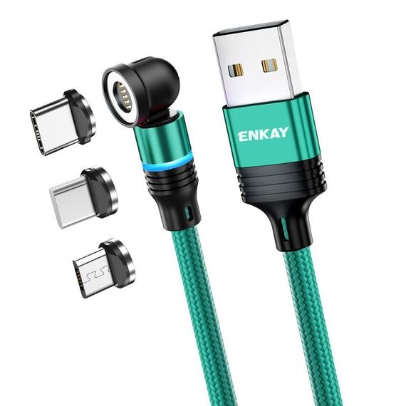 ENKAY Cavo di ricarica rapido magnetico con rotazione di 540 gradi 3 in 1 da USB a tipo C / 8 pin / Micro USB 3 in 1, lunghezza: 2 m (verde)