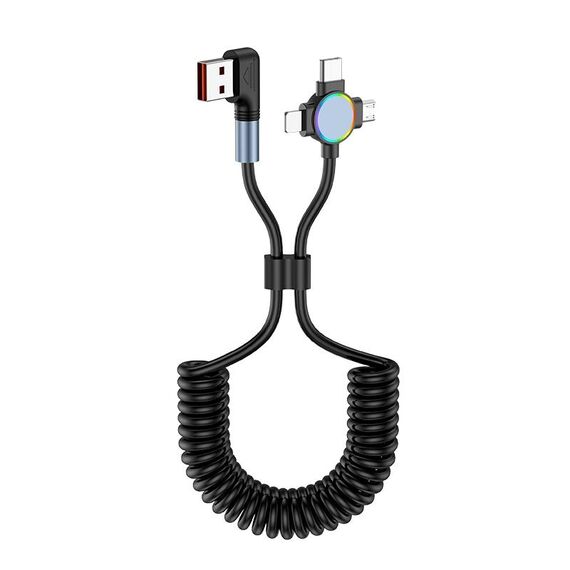 Cavo a molla a gomito per ricarica rapida 3 in 1 da USB a 8 pin + Micro USB + USB-C / Type-C (nero)