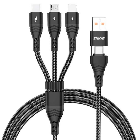 ENKAY Cavo di ricarica rapida multifunzione USB 6-in-1 5A / Tipo C a Tipo C / 8 pin / Micro USB, Lunghezza cavo: 2 m (Nero)