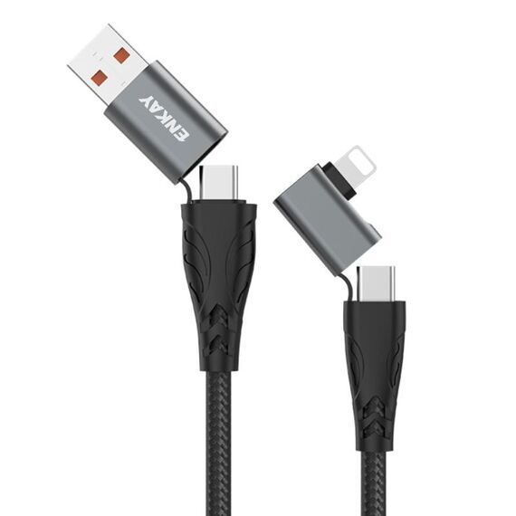 ENKAY PD100W Cavo di ricarica rapida multifunzione USB-A 4 in 1 / da tipo C a tipo C / a 8 pin con indicatore elettronico, lunghezza cavo: 1 m