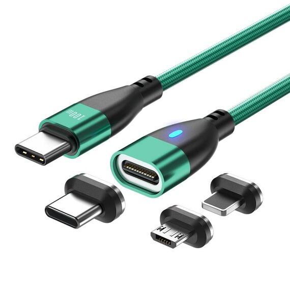 ENKAY Cavo di ricarica rapido magnetico 3 in 1 PD100W da tipo C a tipo C / 8 pin / micro USB, lunghezza cavo: 1,8 m (verde)