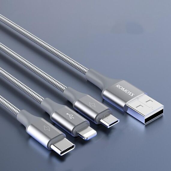 Romans 3 in 1 3,5 A 8 pin + Micro USB + cavo tipo C/USB-C 1,5 m (grigio siderale)