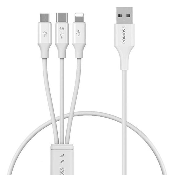 1,8 m ROMOSS CB251N 66 W 8 pin + USB-C/tipo-C + cavo dati di ricarica 3 in 1 micro USB