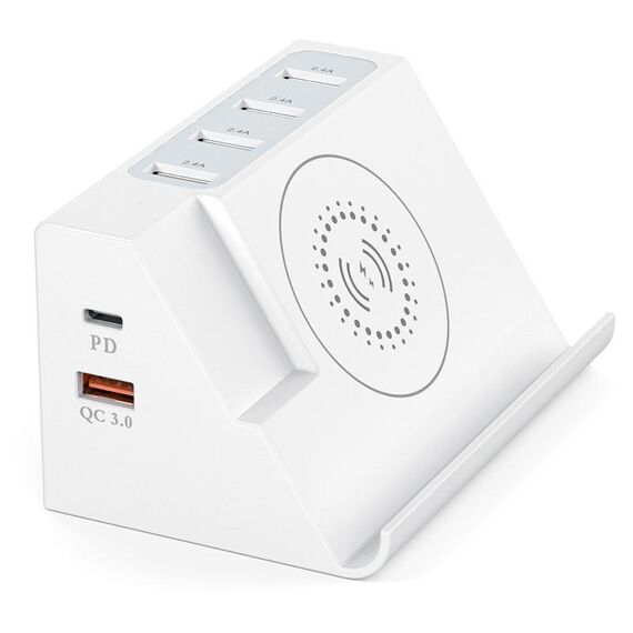 PD 20W +Ricarica wireless QC 3.0+Caricatore multifunzione a 6 porte (spina UE)