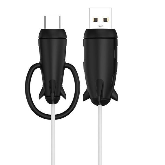 Protezione linea dati per iPhone Protezione avvolgicavo per caricabatterie USB tipo C, specifiche: fascia piccola per testa + testa USB nera