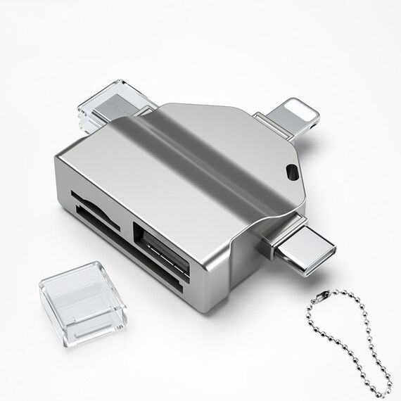 Lettore di schede OTG multifunzione 7 in 1 per iPhone / telefoni Android / Huawei / laptop (grigio argento)