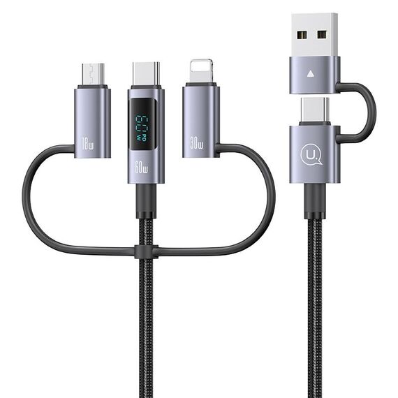 Cavo di ricarica rapida USAMS 60W 6 in 1 con display digitale, lunghezza: 1,2 m (grigio titanio)
