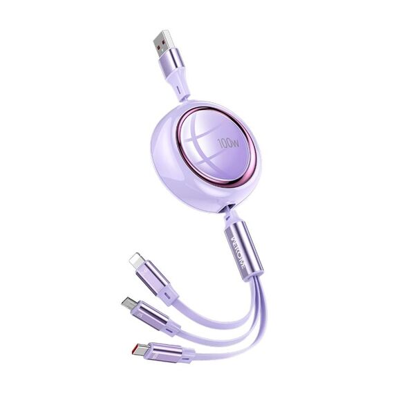 Cavo dati retrattile WK WDC-18 Star Series 1,2 m 100 W USB a 8 pin / Tipo-C / Micro USB (viola)