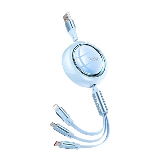Cavo dati retrattile WK WDC-18 Star Series 1,2 m 100 W USB a 8 pin / Tipo C / Micro USB (blu)