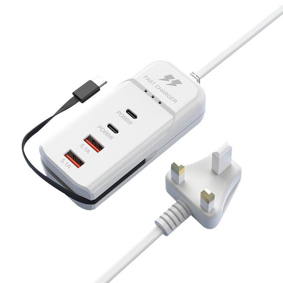 5 in 1 2 x PD 66W, 2 x USB Caricabatterie rapido Presa di alimentazione intelligente, lunghezza: 1 m (spina UK)