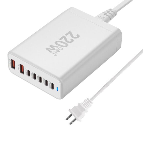 5C2A-220W GaN 220W USB x 2, Caricabatterie rapido USB-C / Type-C x 5, Tipo di spina: spina USA (bianco)