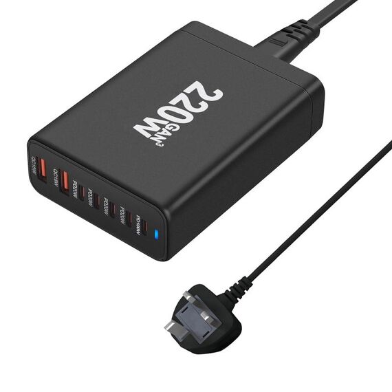 5C2A-220W GaN 220W USB x 2, USB-C / Type-C x 5 Caricabatterie rapido, Tipo di spina: spina UK (nero)