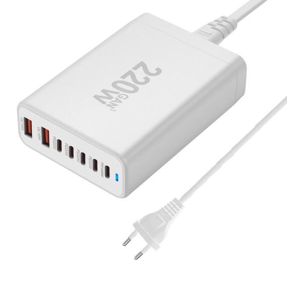 5C2A-220W GaN 220W USB x 2, USB-C / Type-C x 5 Caricabatterie rapido, Tipo di spina: spina UE (bianco)
