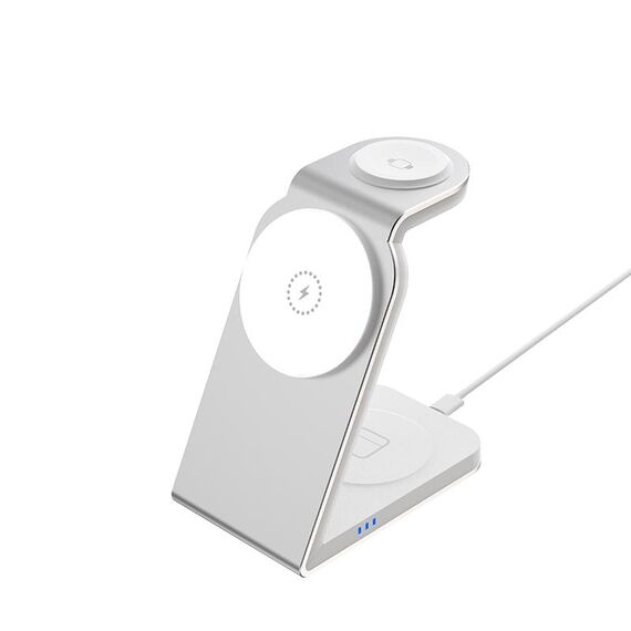SW18 Caricabatterie wireless magnetico in metallo 3 in 1 (argento)