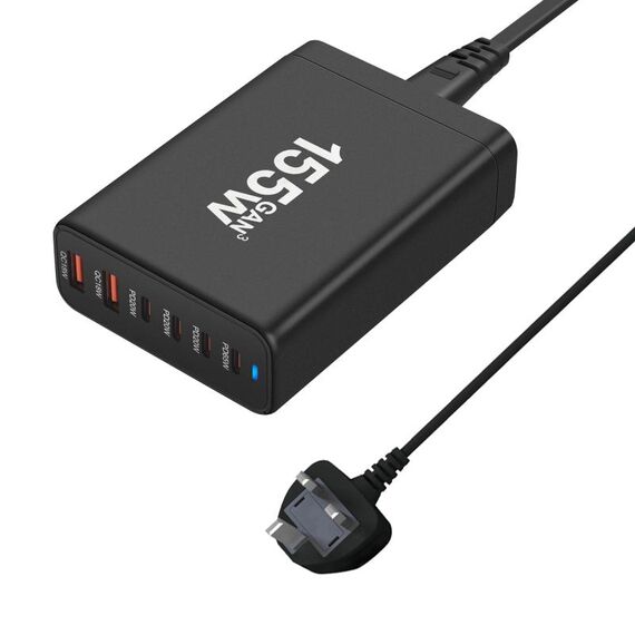 Caricabatterie rapido da tavolo 155W 4Type-C, 2USB 6 porte, tipo di spina: spina UK (nero)