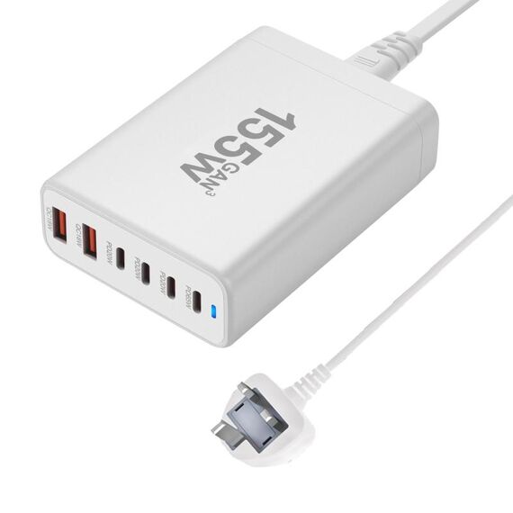 Caricabatterie rapido da tavolo 155W 4Type-C, 2USB 6 porte, tipo di spina: spina UK (bianco)