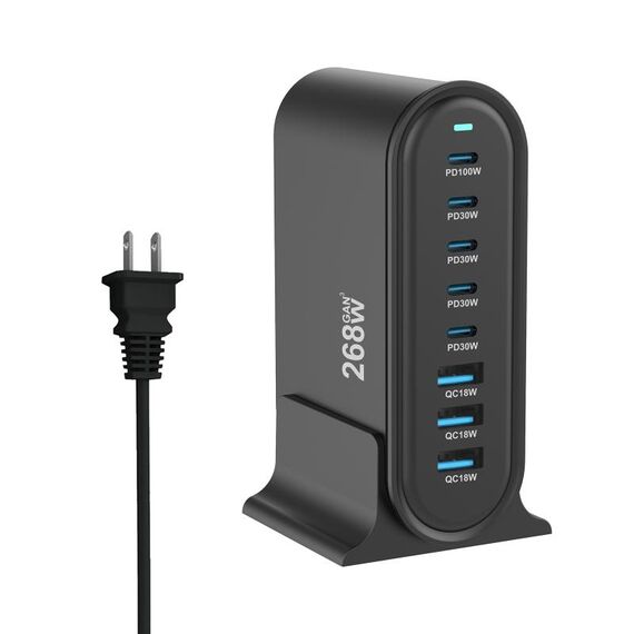 YMX-968 268W 5Type-C, 3USB 8-Ports Caricabatterie rapido da tavolo, tipo di spina: spina USA (nero)