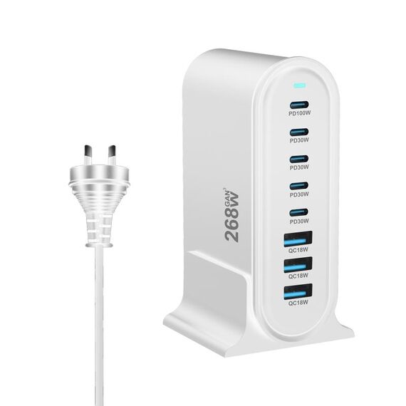 YMX-968 268W 5Type-C, 3USB 8-Ports Caricabatterie rapido da tavolo, tipo di spina: spina AU (bianco)