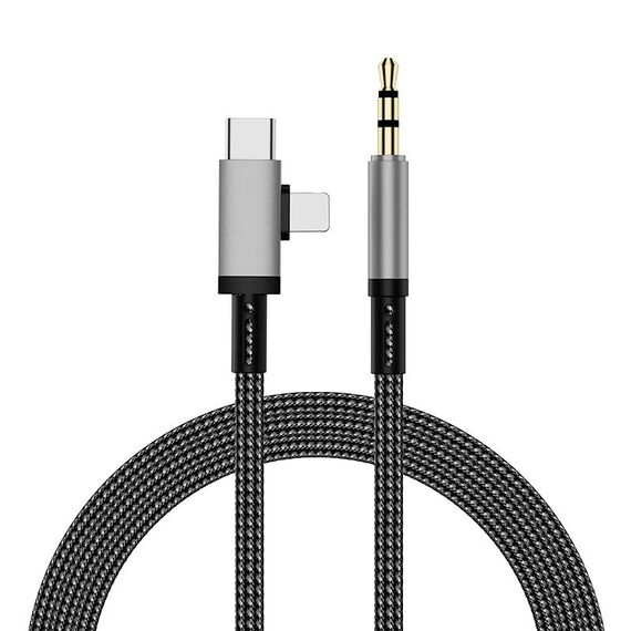 Cavo adattatore audio AUX per auto 2 in 1 a 8 pin, USB-C/tipo C a 3,5 mm, lunghezza: 1 m (grigio)