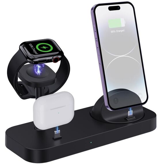 B25 Supporto di ricarica 4 in 1 a 8 pin per Apple Watch/AirPods (nero)