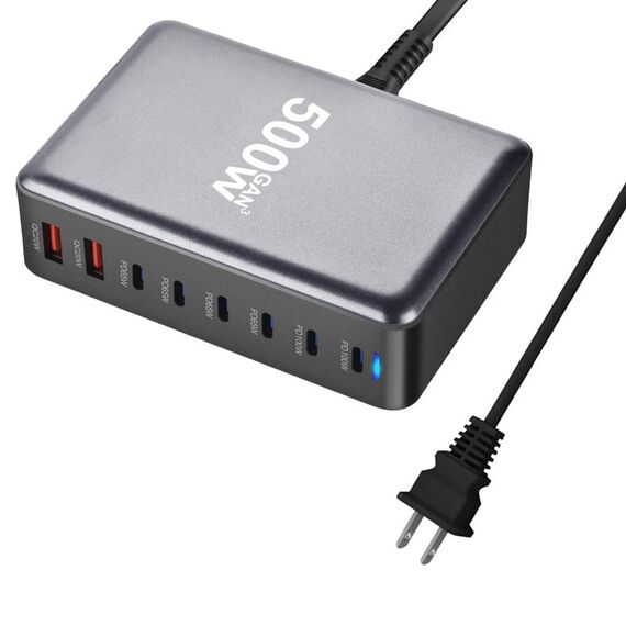 Caricabatterie da tavolo multiporta GaN 6 Type-C 2 USB da 500 W con condivisione, spina: spina USA (grigio)