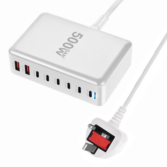 Caricabatterie da tavolo multiporta da 500 W GaN 6 Type-C 2 USB, spina: spina UK (bianco)