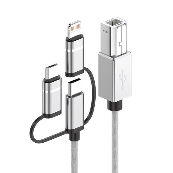 Cavo per stampante per strumenti MIDI Micro USB a USB-B, 8 pin, tipo C, 3 in 1, lunghezza: 1 m, lunghezza: 1 m (argento)