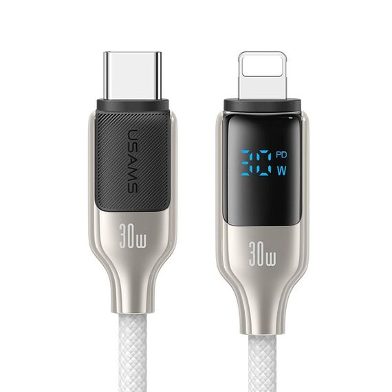 Cavo dati veloce con display digitale in lega di zinco USAMS SJ741 da 30 W USB-C / Tipo-C a 8 pin, lunghezza: 1,2 m (titanio)