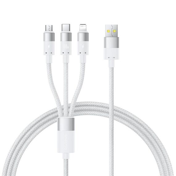 Baseus Cavo di ricarica rapida 3 in 1 3,5 A ultraveloce da 1,3 m (bianco)