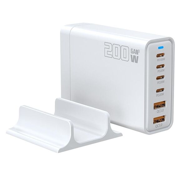 Caricabatterie da tavolo multiporta GaN 4 Type-C 2 USB da 200 W con condivisione, spina: spina AU (bianco)