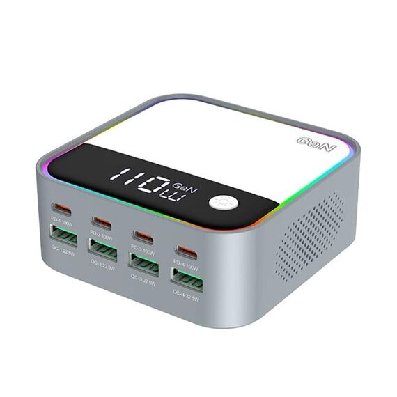 Stazione di ricarica da tavolo multiporta con display digitale intelligente WLX-M8 da 120 W, spina UE (grigio bianco)