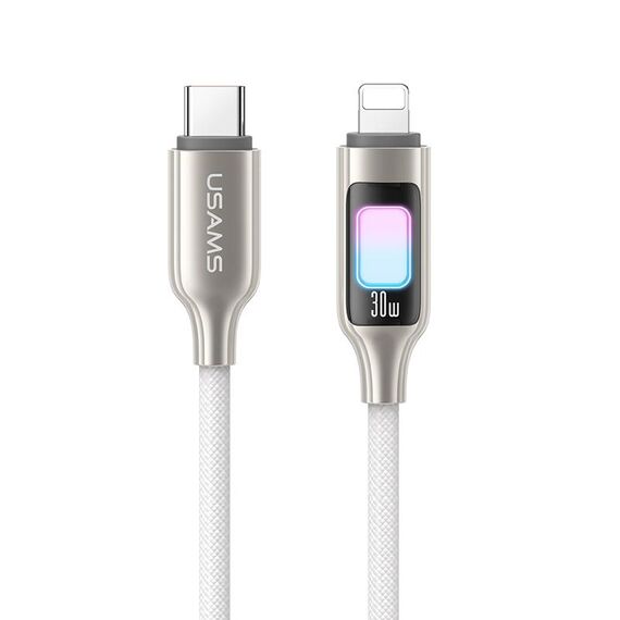 Cavo dati USAMS SJ749 da 30 W tipo C/USB-C a 8 pin in lega di zinco con luce colorata, lunghezza: 1,2 m (titanio)