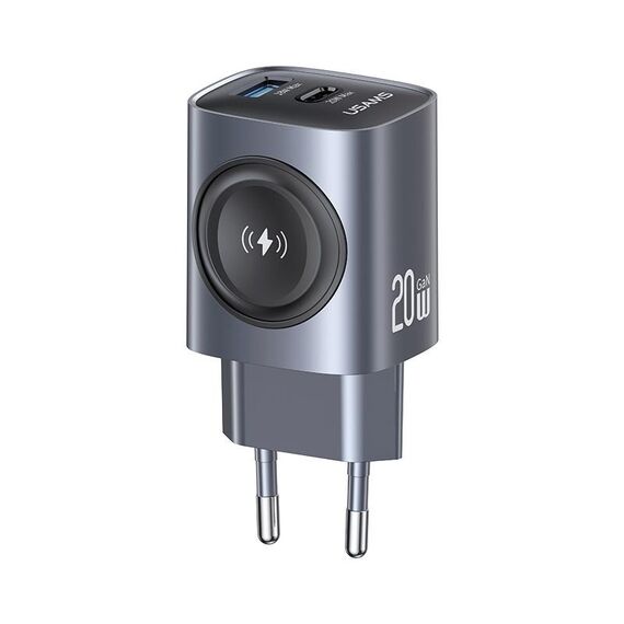 Caricabatterie rapido USAMS T67 20W USB e USB-C / Type-C GaN, tipo di spina: spina UE (colore pistola)