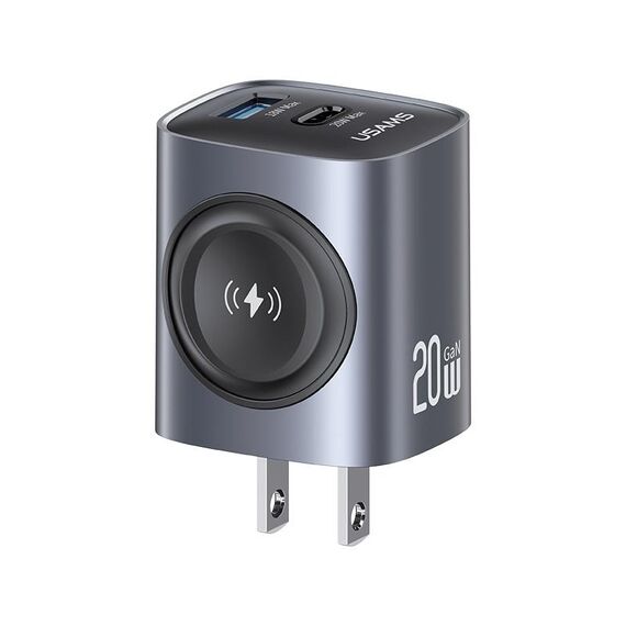 Caricabatterie rapido USAMS T67 20W USB e USB-C / Type-C GaN, tipo di spina: spina USA (colore pistola)
