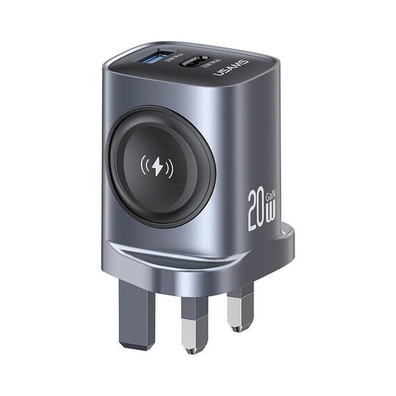 Caricabatterie rapido USAMS T67 20W USB e USB-C / Type-C GaN, tipo di spina: spina UK (colore pistola)