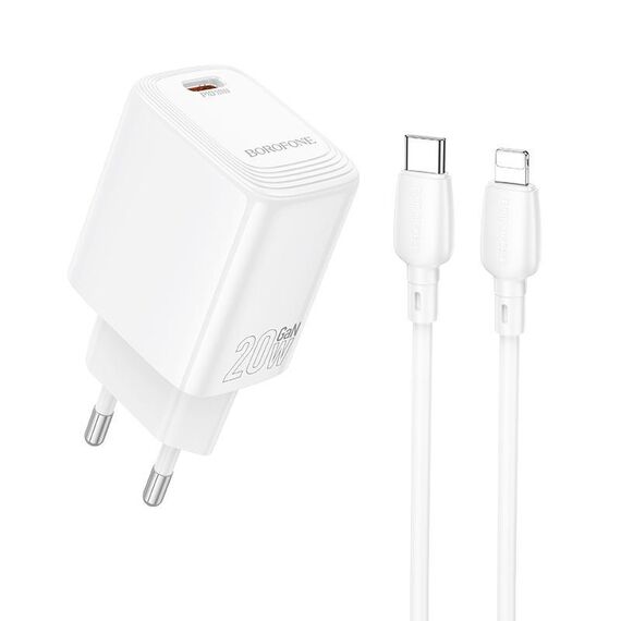 Borofone BN26 Fuente PD20W Caricabatterie con porta Type-C e cavo Type-C a 8 pin, spina UE (bianco)