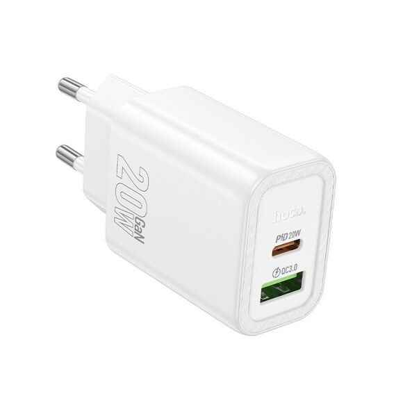 Caricabatterie a doppia porta hoco N61 PD20W+QC3.0, specifiche: spina UE (bianco)