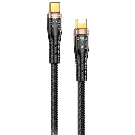 awei CL-229i Cavo di ricarica dati veloce da tipo C a 8 pin 27 W con treccia a chip, lunghezza: 1,2 m (nero)