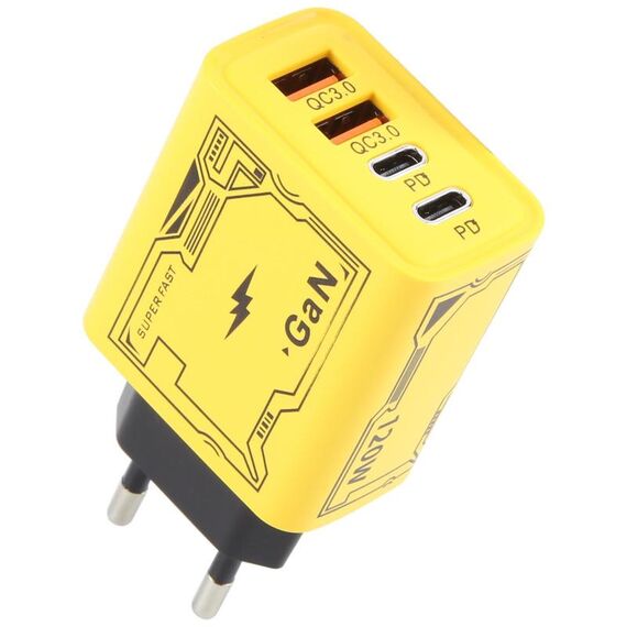Adattatore di carica KO-72 GaN 120W 4 porte 2 PD 2 QC 3.0 USB e caricabatterie rapido USB-C / Type-C, tipo di spina: spina UE (giallo)