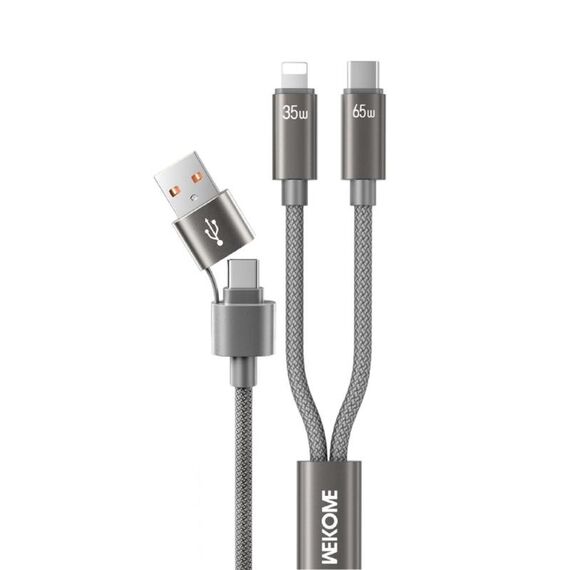 Cavo dati di ricarica rapida WK WDC-66 2 a 2 3A USB+Type-C a 8 pin+Type-C, lunghezza: 1,2 m (grigio)