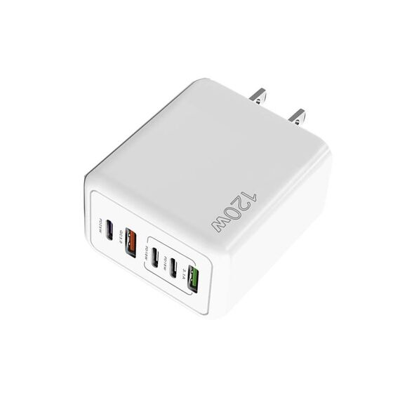 Caricabatterie rapido multiporta USB doppio tipo C 3 PD da 120 W per telefoni cellulari, spina USA (bianco)