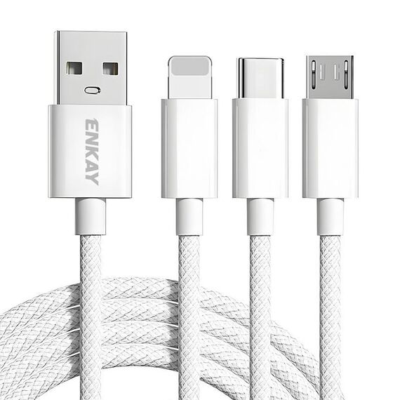 ENKAY CB173 3 in 1 Candy Color 60W USB a 8 pin / Tipo-C / Cavo dati di ricarica Micro USB, lunghezza: 1 m (bianco)