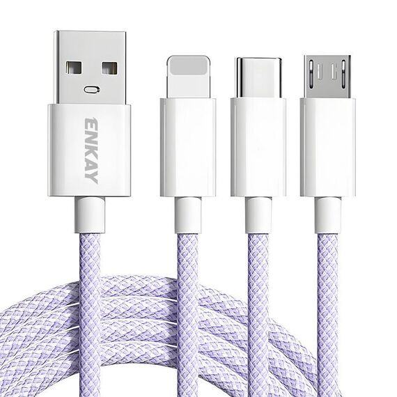 ENKAY CB173 3 in 1 Candy Color 60W USB a 8 pin / Tipo-C / Cavo dati di ricarica Micro USB, lunghezza: 1 m (viola)