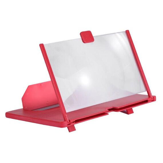 Supporto da tavolo 3D con lente d'ingrandimento per schermo del telefono cellulare estraibile da 12 pollici, stile: modello HD (rosso)
