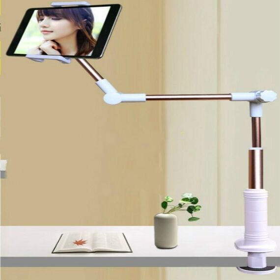 Supporto per telefono pieghevole a braccio lungo con rotazione a 360 gradi per tablet e telefono da 4-14 pollici (oro rosa)
