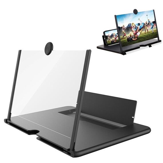 Amplificatore per staffa di allungamento dello schermo del telefono cellulare 3D ultra-trasparente da 12 pollici (nero)