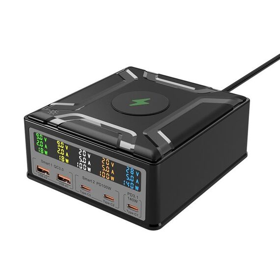 Caricabatterie multiporta USB 868D 6 in 1 260 W ad alta potenza Type-C+Supporta la ricarica wireless QI (spina UE)